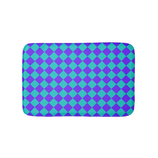 Purple Teal Checker Diamond Pattern  Bath Mat (Front)