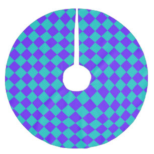 Purple Teal Checker Diamond Pattern Brushed Polyester Tree Skirt