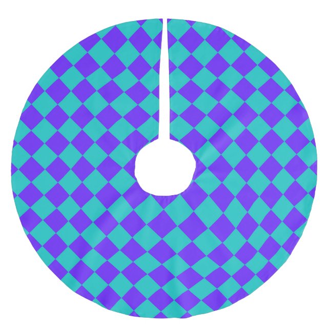 Purple Teal Checker Diamond Pattern Brushed Polyester Tree Skirt (Front)