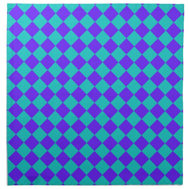 Purple Teal Checker Diamond Pattern Cloth Napkin (Front)