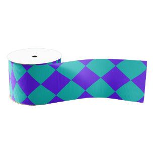 Purple Teal Checker Diamond Pattern Grosgrain Ribbon