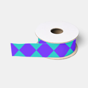 Purple Teal Checker Diamond Pattern Grosgrain Ribbon