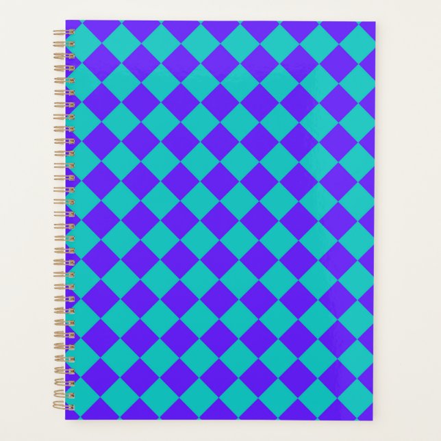 Purple Teal Checker Diamond Pattern  Planner (Front)