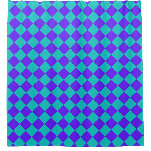 Purple Teal Checker Diamond Pattern  Shower Curtain (Front)