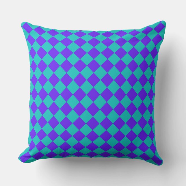 Purple Teal Checker Diamond Pattern  Throw Pillow (Front)