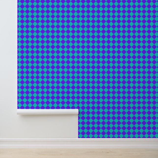 Purple Teal Checker Diamond Pattern Wallpaper (Application)