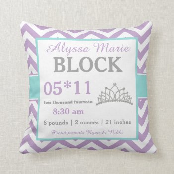Purple Teal Crown Baby Announcement Pillow by mybabytee at Zazzle