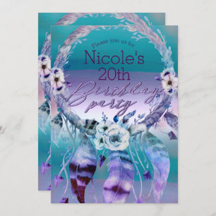 Purple & Teal Dream Catcher Boho Birthday Party Invitation