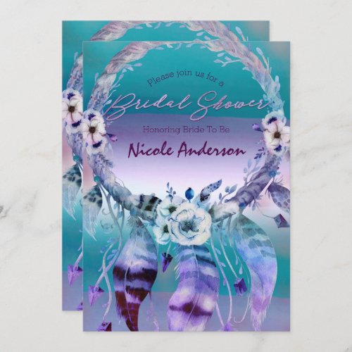 Purple  Teal Dream Catcher Boho Bridal Shower Invitation