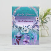 Purple & Teal Dream Catcher Boho Chic Baby Shower Invitation (Standing Front)