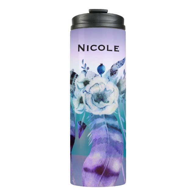 Purple & Teal Dream Catcher Boho Chic Rustic Thermal Tumbler (Front)