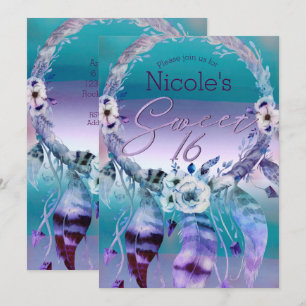 Purple & Teal Dream Catcher Boho Sweet 16 Party Invitation