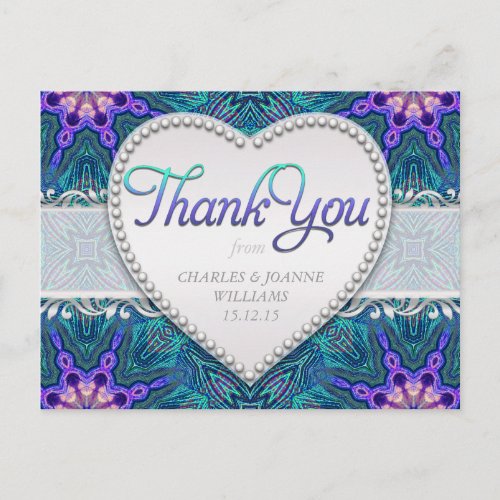 Purple Teal Elegant Wedding Thank You Postcard