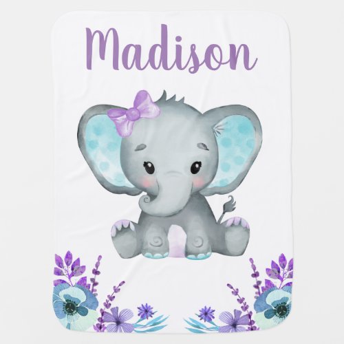 Purple Teal Elephant Baby Blankets Floral