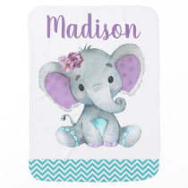 Purple Teal Elephant Baby Blankets Floral Chevron