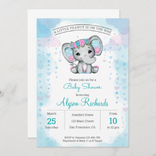 Purple teal elephant Baby Shower Invitation