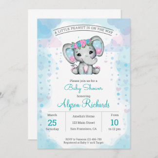 Purple teal elephant   Baby Shower Invitation