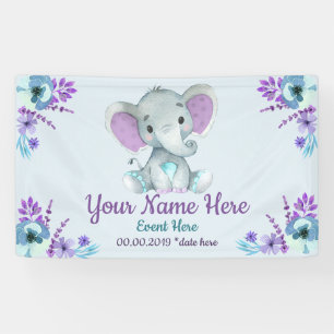 Purple Teal Elephant Backdrop for Boy or Girl Banner