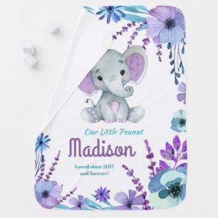 Purple Teal Elephant Blanket with Name