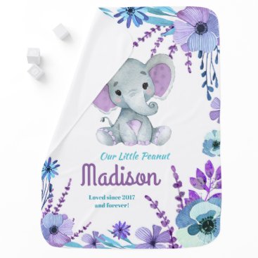 Purple Teal Elephant Blanket with Name