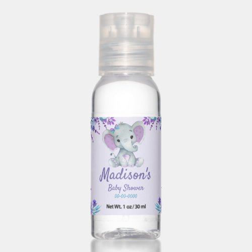 Purple Teal Elephant Hand Sanitizers Baby Shower