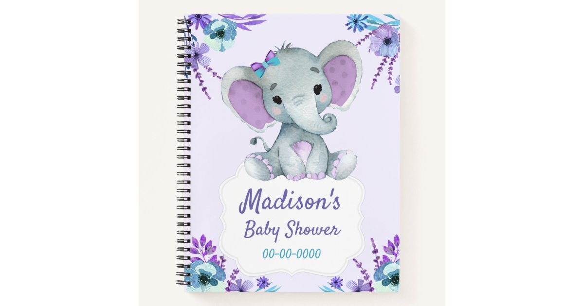 Purple Teal Elephant Hues Book Baby Shower Rustic | Zazzle.com