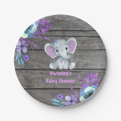 Purple Teal Elephant Plate 4 Baby Shower Birthday