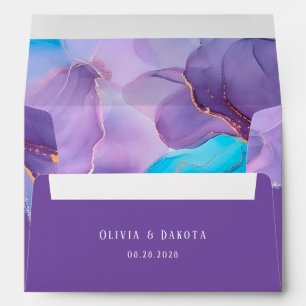 Purple Teal Ethereal Alcohol Ink Agate Wedding Envelope