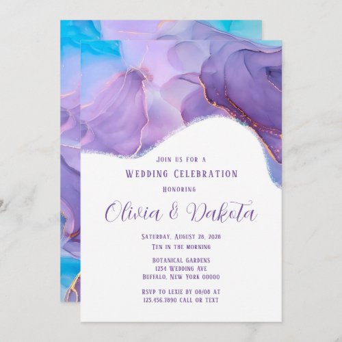 Purple Teal Ethereal Alcohol Ink Wedding Invitatio Invitation