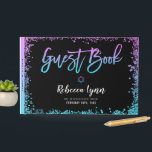 Purple Teal Faux Glitter Bat Mitzvah Guest Book<br><div class="desc">Modern purple and turquoise faux glitter personalized Bat Mitzvah guest book. Designs are flat printed illustrations/graphics - NOT ACTUAL GLITTER.</div>