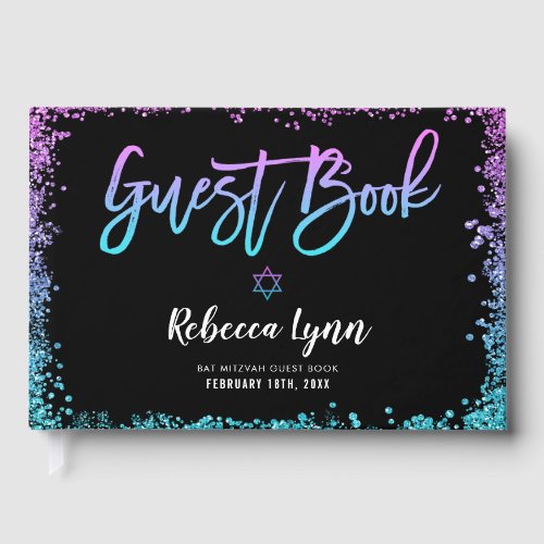 Purple Teal Faux Glitter Bat Mitzvah