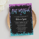 Stunning Purple Shimmer Bat Mitzvah Logo | Typeset In-House | outlet Customizable | Matching Digital Invitation & Accessories | www.urevite.com