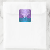 Purple, Teal Floral, Heart 1.5" Sq. Wedding Favor Square Sticker (Bag)