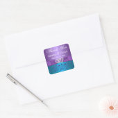 Purple, Teal Floral, Heart 1.5" Sq. Wedding Favor Square Sticker (Envelope)