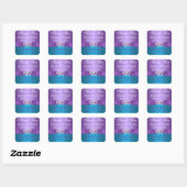 Purple, Teal Floral, Heart 1.5" Sq. Wedding Favor Square Sticker (Sheet)