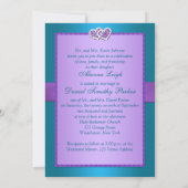 Purple, Teal Floral Hearts Monogram Wedding Invite (Back)