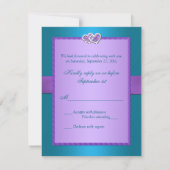 Purple, Teal Floral Hearts Monogram Wedding RSVP (Back)