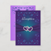 Purple Teal Floral Hearts Reception Enclosure Card (Front/Back)