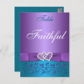 Purple, Teal Floral, Hearts Table Name Card (Front/Back)