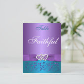 Purple, Teal Floral, Hearts Table Name Card (Standing Front)