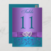 Purple, Teal Floral, Hearts Table Number Card (Front/Back)