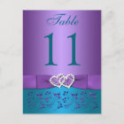 Purple, Teal Floral, Hearts Table Number Card