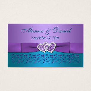 Purple, Teal Floral, Hearts Wedding Favor Tag