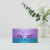 Purple, Teal Floral, Hearts Wedding Placecards (Standing Front)