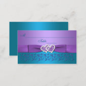 Purple, Teal Floral, Hearts Wedding Placecards (Front/Back)