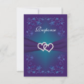 Purple, Teal Floral Hearts Wedding RSVP Invitation (Front)