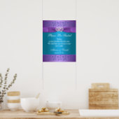 Purple, Teal Floral Hearts Wedding Sign/Poster Poster (Kitchen)