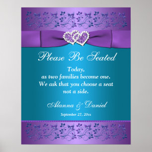 Purple, Teal Floral Hearts Wedding Sign/Poster Poster