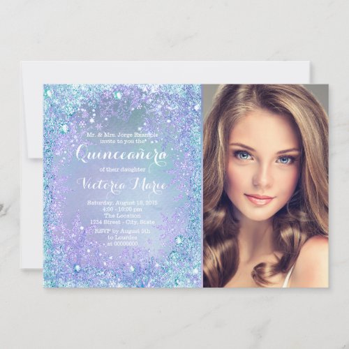 Purple Teal Frozen Winter Wonderland Quinceanera Invitation