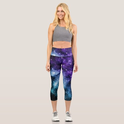 Purple Teal Galaxy Nebula Dream 1 decor art Capri Leggings